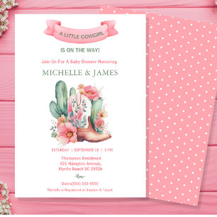 Rosa Blommigt Western Cowgirl Baby Shower Inbjudningar
