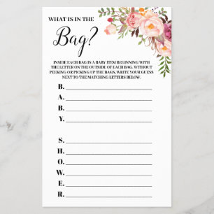 Rosa Blommigt Whin the Bag Baby Shower Game Card Flygblad