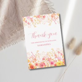Rosa Blommigt Wildblomma Baby Shower Tack Kort