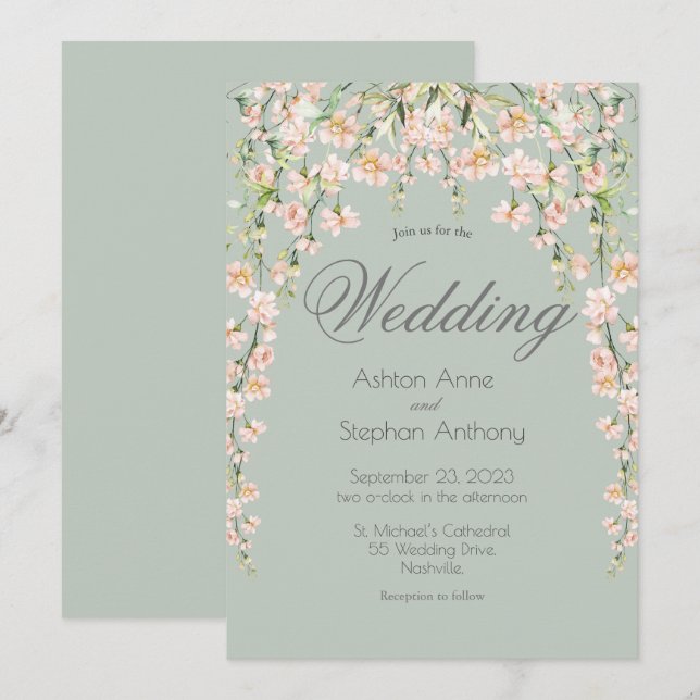 Rosa  Blommigt Wildblommor Chic Elegant bröllop Inbjudningar (Fram/baksida)