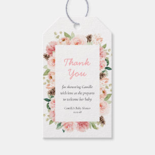 Rosa Blommigt Winter Baby Shower Tack Presentetikett