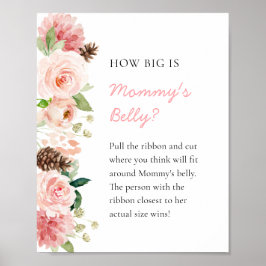 Rosa Blommigt Winter Hur stort är Mamma Belly Sign Poster