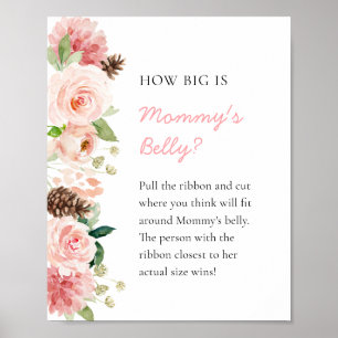 Rosa Blommigt Winter Hur stort är Mamma Belly Sign Poster