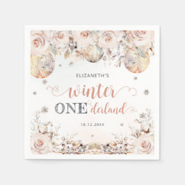 Rosa Blommigt Winter Onederland Girl Birthday Pappersservett