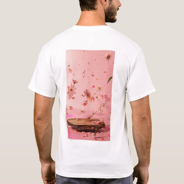 Rosa Blommigt Wood Background T-shirt (Baksida)