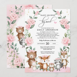  Rosa Blommigt Woodland Animals Baby Shower Inbjudningar