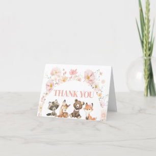 Rosa Blommigt Woodland Animals Baby Shower Tack Kort