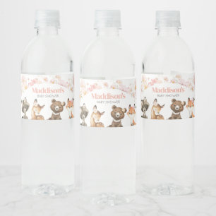 Rosa Blommigt Woodland Animals Baby Shower Vattenflaskor Etikett