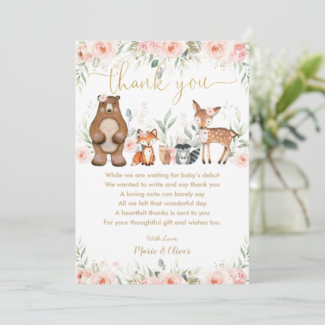  Rosa Blommigt Woodland Baby Shower Birthday T Tack Kort (Stående Fram)