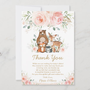Rosa Blommigt Woodland Baby Shower Birthday Tack Kort