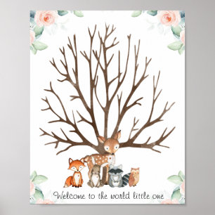 Rosa Blommigt Woodland Fingerprint Guestbook Poste Poster