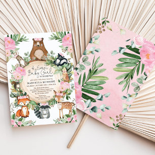 Rosa Blommigt Woodland Forest Girl Baby Shower Inbjudningar