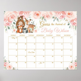 Rosa Blommigt Woodland Gissa Baby Arrival Game Poster
