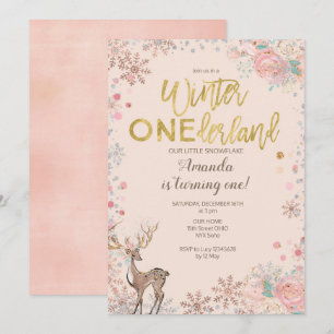 Rosa Blommigt Woodland Hjort Baby Shower-inbjudan Inbjudningar