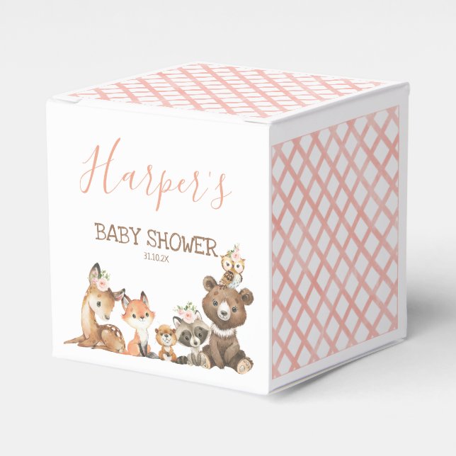 Rosa Blommigt Woodland Theter Baby Shower Favbox Presentaskar (Framsidan Sidan)