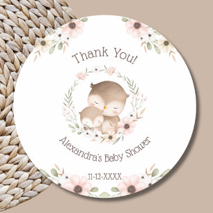 Rosa Blommigt Woodland Uggla Baby Shower Tack Runt Klistermärke