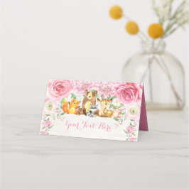 Rosa Blommigt Woodland Watercolor Forest Animals Placeringskort