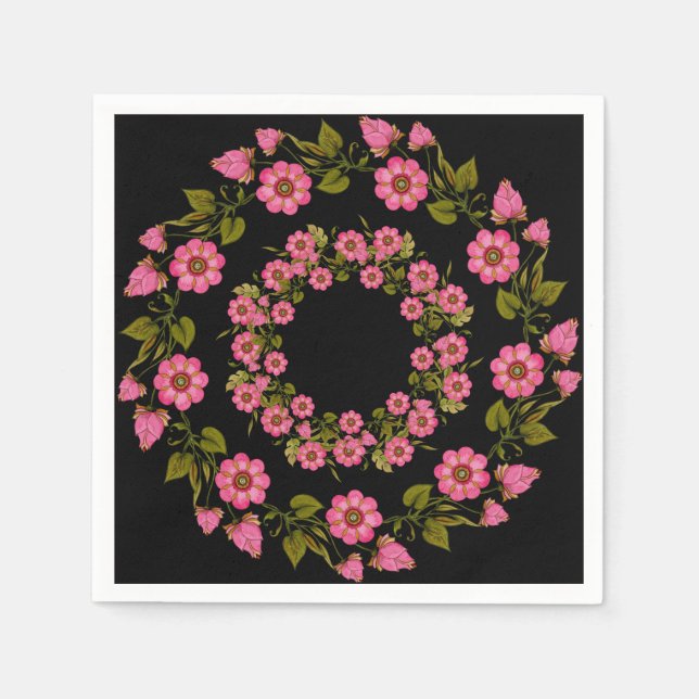 Rosa Blommigt Wreaths | Bröllop Pappersservett (Framsidan)