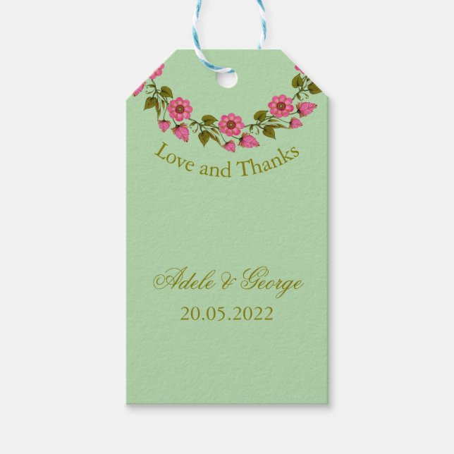 Rosa Blommigt Wreaths | Bröllop Tack Gift-Märkre Presentetikett (Framsidan)