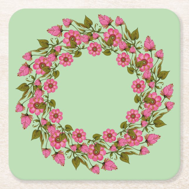 Rosa Blommigt Wreaths | PAPPER UNDERLÄGG i BRÖLLOP (Framsidan)