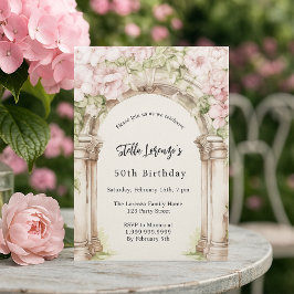Rosa blommigtar födelsedag av arch beige lyxur inbjudningar