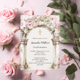 Rosa blommigtar - jakt på biskopsflicka Bekräftels Inbjudningar