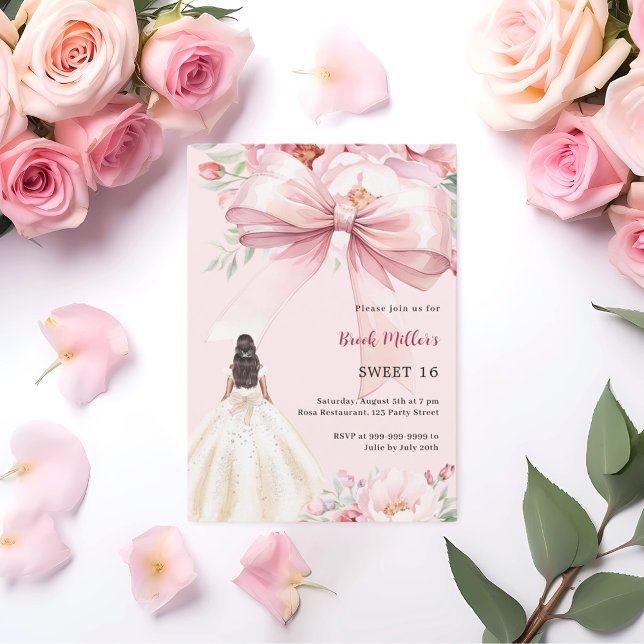  rosa-blommigtar klänning Söt 16 Inbjudningar (Skapare uppladdad)