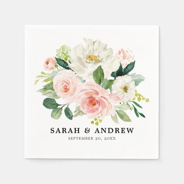  Rosa Blommigtar Modern Botaniska Bröllop Pappersservett (Framsidan)