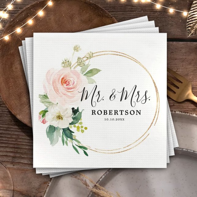  Rosa Blommigtar Modern Botaniska Bröllop Pappersservett (Skapare uppladdad)