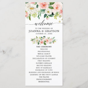 Rosa Blommigtar Modern Botaniska Bröllop Program