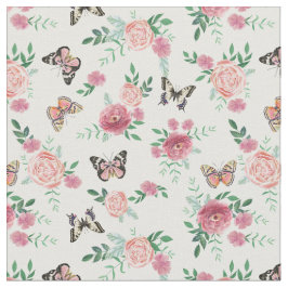 Rosa Blommigtar och butterflies Fabric Tyg