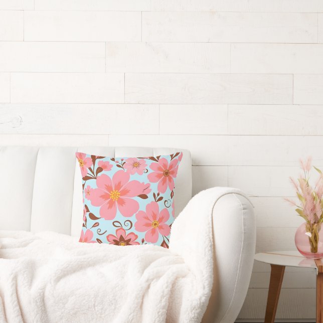 Rosa Blommigtar- Pastel Vibes-Retro Flowers Kudde (Soffa)