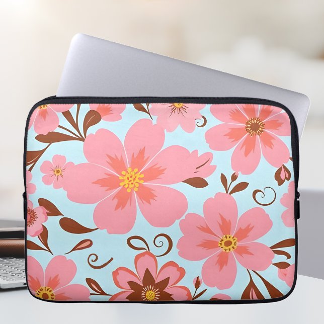 Rosa Blommigtar- Pastel Vibes-Retro Flowers Laptop Fodral (Pink Floral Mood –Pastel Vibes-Laptop Sleeve)