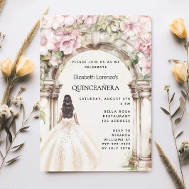 Rosa blommigtar, vit klänning Quinceanera Inbjudningar
