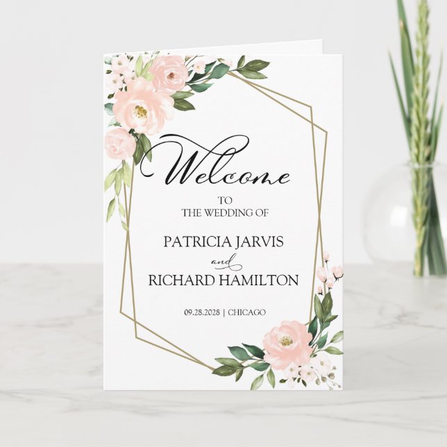 Rosa  Blommigten Bröllop Ceremonisprogrammet Program (Framsida)