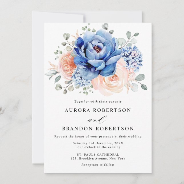  Rosa Blommigten Bröllop Inbjudningar (Framsida)