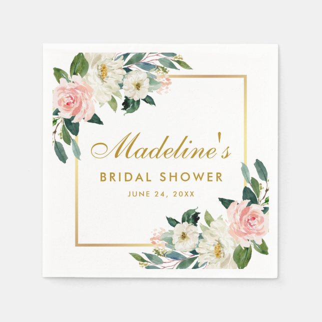 Rosa  Blommigten Guld Ram Möhippa Pappersservett (Framsidan)