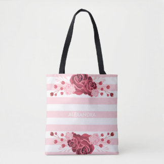 Rosa blommigtrandar tygkasse