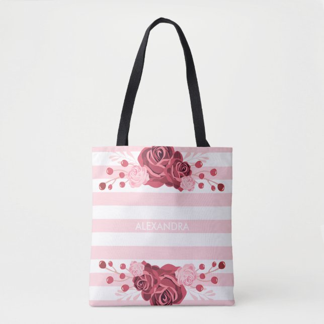 Rosa blommigtrandar tygkasse (Framsida)