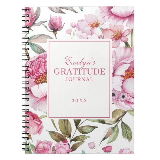Rosa Blommigts Gratitude Journal Anteckningsbok (Framsidan)