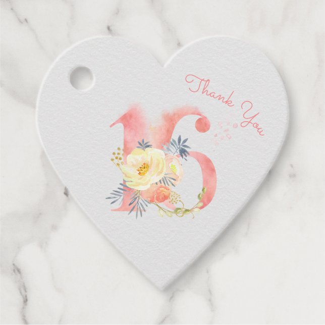 Rosa Blommnummer 16 16:e födelsedagsdagen Tack Gåvor Etiketter (Framsida)