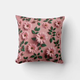 Rosa Blommönster Dekorativ kudde