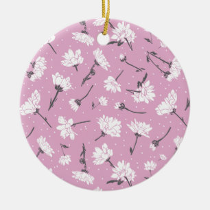Rosa Blommönster Design - Elegant, färgremsdel Julgransprydnad Keramik