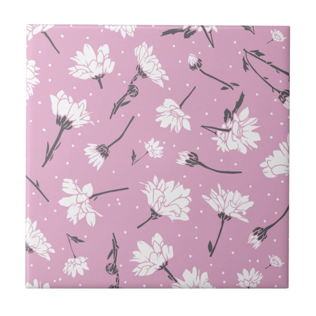 Rosa Blommönster Design - Elegant, färgremsdel Kakelplatta (Framsidan)