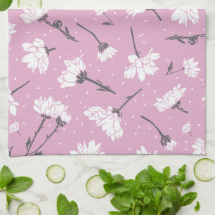 Rosa Blommönster Design - Elegant, färgremsdel Kökshandduk