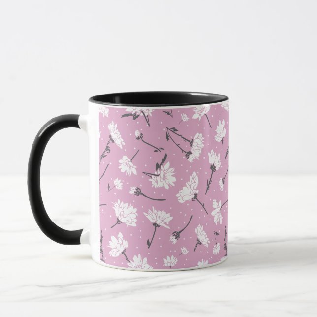 Rosa Blommönster Design - Elegant, färgremsdel Mugg (Vänster)