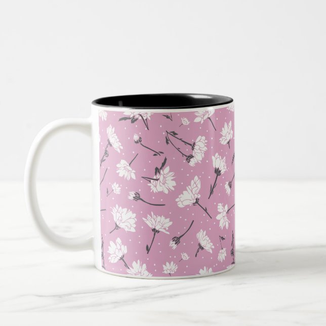 Rosa Blommönster Design - Elegant, färgremsdel Två-Tonad Mugg (Vänster)