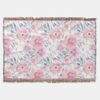 Rosa blommönster i vattenfärg  filt