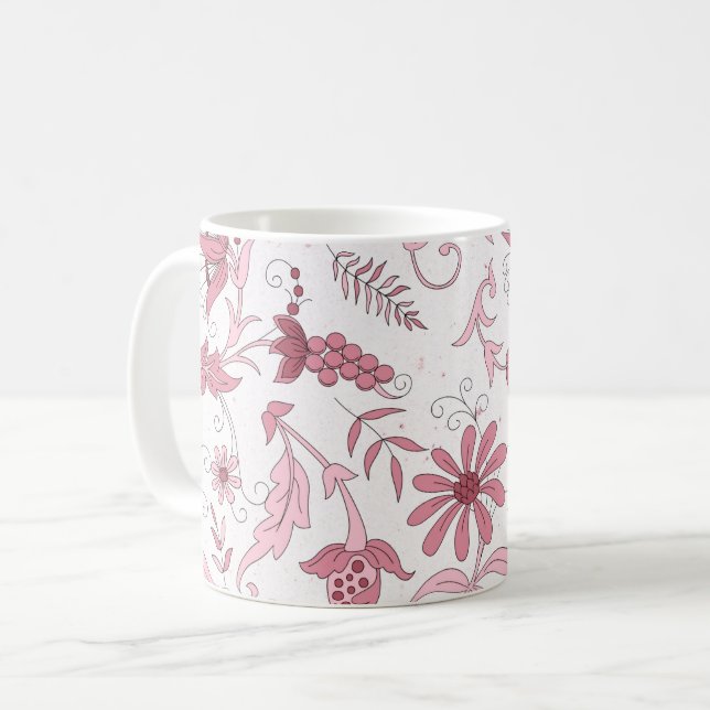 Rosa Blommönster Kaffemugg (Framsida vänster)