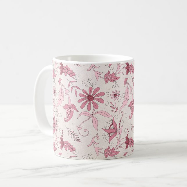 Rosa Blommönster Kaffemugg (Framsida vänster)